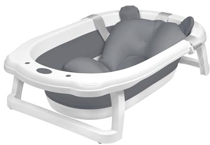 TANYEAR Baby Badewanne Faltbare, Kinderbadewanne mit Badekissen, Baby Bathtub Kinderbadewanne Babybadewanne inkl. rutschfesten Füßen, für Kinder ab 0 Monaten, Anthrazit