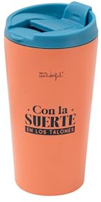 Mr.Wonderful - Taza take away térmica - Con la suerte en los talones - Taza de Acero Inoxidable Doble Pared - Mantiene Calor y Frío - 370 ml