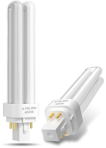 Lamptobe 18W 4 Pin Compact Fluorescent Lamp GX24Q-2 Base- Natural White 4000K Double Turn 4 Pin Energy Saving Light Bulb AC 220-240V PLC 840 CFL 2U Shape Non-Dimmable for Hallway, Office, Lab (2-Pack)