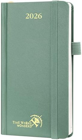 POPRUN Agenda Settimanale 2026 Piccola 16,5 x 9 cm, Copertina Rigida, Planner 2026 Tascabile con Nastro Segnalibro, Carta Spessa da 80 GSM, Verde Mezzanotte