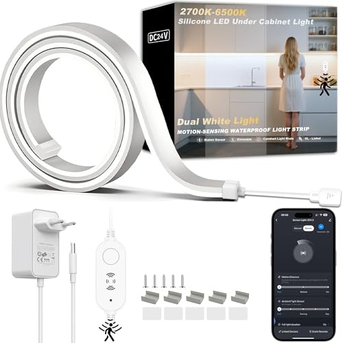 2 700 K–6 500 K LED infälld lampa 1 m, med rörelsesensor och APP dimbar flexibel silikon LED-ljuslist, lämplig för kök, kontorsskåpsbelysning, vardagsrum. för Alexa, Google Assistant