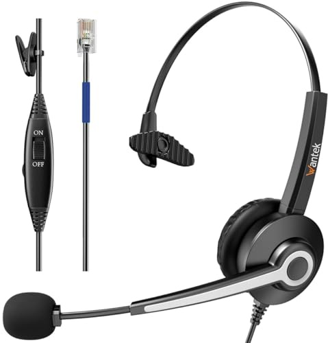 Wantek Auriculares de teléfono RJ9 monoaurale con micrófono de cancelación Ruido, Auriculares Cable para Cisco 7940 7942 7960 7971 Office IP teléfono Plantronics M10 M12 M22 Amplificadore