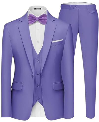 Costume 3 pièces pour homme - Coupe ajustée - Veste solide - Pantalon - Pour mariage, fête, bureau, blazer - Tenue classique - Costume d'affaires - Unifor, O violet, L
