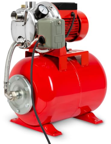 EBERTH Grupo de Presión de Agua 3600 L/h Caudal, 4 bar Presión, 750W, 9 m Altura de Aspiración, 40 m Altura de Impulsión, Depósito de Presión de 24 L de Acero Pintado