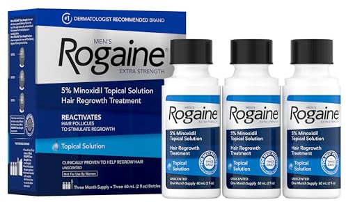 Men’s Rogaine Extra Strength 5% Minoxidil, Topical Solution for Thinning & Hair Loss, Clinically Proven FDA Approved Minoxidil for Men Treatment, Regrow Fuller Hair, 3 Month Supply, 3 Bottles