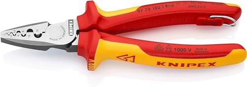 KNIPEX Crimpadora para punteras huecas en blister Aislado con fundas multicomponente, homologado por VDE; con anilla de fijación, 97 78 180 T BK