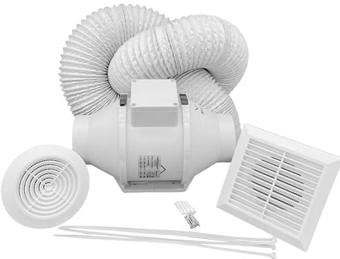 AirTech-UK - Inline Bathroom Extractor Fan Kit Run on Timer - 4 inches 100mm Duct Opening - High Power – Silent Extractor Fan For Bathroom – 2 Speed - Loft Ceiling Mounted - FlowMax Elite