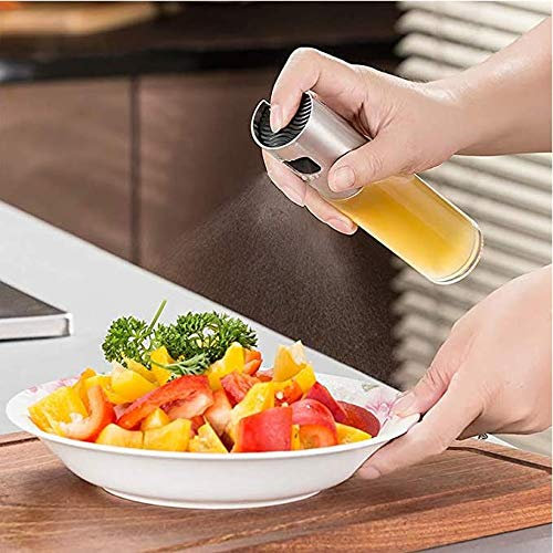 Winiron 2 PCS Oil Sprayer Dispenser, 304 Stainless Steel Vinegar Mister, Grilling Olive Oil glass Bottle 100ml for BBQ, Salad, Bread Baking& Kitchen Cooking