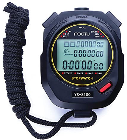 FCXJTU Digitaler Sport-Stoppuhr-Timer 100 Runden/Split Memory Stoppuhr Countdown-Timer Großes Display Wasserdicht Stoßfest mit Lanyard für Laufen Schwimmschiedsrichter Trainer (Schwarz)
