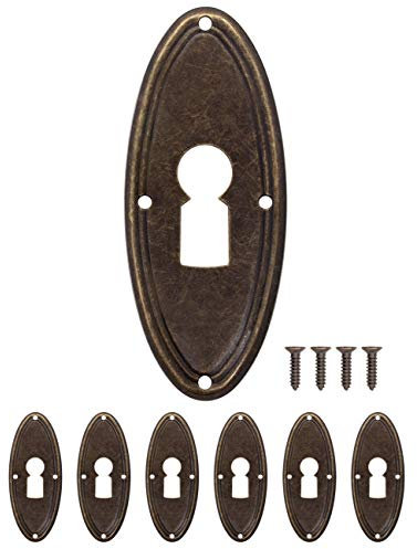 FUXXER 6x Antike Schlüssel-Schilder, Schloss-Rosetten, Messing Bronze, 60 x 24 mm, 6er Set