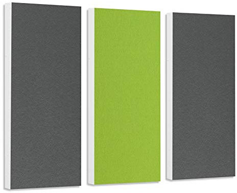 platino24 Schallabsorber COLORE aus Basotec G+ I Akustikpaneele mit Akustikfilz I 3 Wand-Paneele in Granitgrau + Hellgrün I Akustikplatten zur Schalldämmung in Büro, Studio & Wohnung