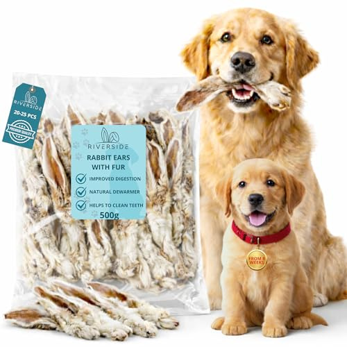 Riverside Rabbit Ears with Fur for Dogs (500g, 20-25 Ears) - Very, Hypoallergenic, 100% Natural Air-Dried Treats, For All Dogs - Large, Small, Adult, Puppies - Raw Dog Treats - UK COMPANY