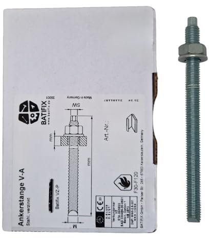 10 Ankerstangen - M16x190 mm galvanisch verzinkt inklusive Muttern und Scheiben Schwerlast-Anker Schwerlast-dübel Verbundanker (Verzinkter Stahl, M16 x 190)