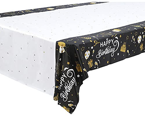 BETESSIN 2 Stück 137x274cm Tischdecken Geburtstag - Happy Birthday Tischdecke Rechteckig Kunststoff Partytischdecke zum Geburtstag Männer und Frauen (Dicke: 0.03 mm)