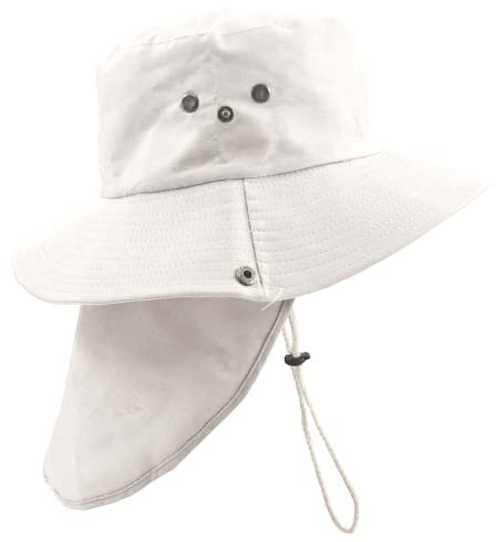 Carnavalife Sonnenhut mit Nackenschutz für Herren, Damen, Fischerhut, atmungsaktiv und faltbar, Mütze mit Ohrenschützern für Camping und Gang, Unisex, Einheitsgröße, weiß, One size