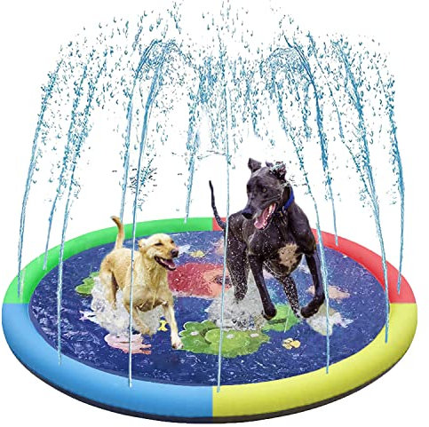 Hundepool,Planschbecken für Hunde,Sommer Outdoor Garten Spielmatte Planschbecken Wasserspielzeug,170cm Faltbare Sprinkler Pad für große kleine Hunde,Haustiere und Kinder