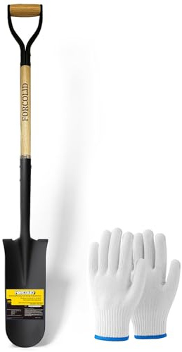 FORCOLID Drain Spade Shovel, Garden Drain Spade, Trenching Shovel, Woode D-Handle, Steel Y-Grip, 45 Inch Spade for Digging Transplanting & Edging