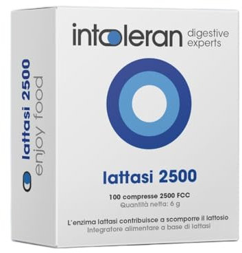 Intoleran Lattasi 2500 Enzima Digestivo - Dispenser 100 Compresse | Enzima Lattasi per Intolleranza al Lattosio | Piccola compressa | Vegano | Low FODMAP