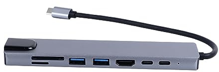 USB C Hub Multiport Adapter, 8 i 1 USB C Adapter med HDMI, SD/TF-kortläsare, USB C-port, USB 3.0, RJ45 Ethernet för Alla Typ C-enheter