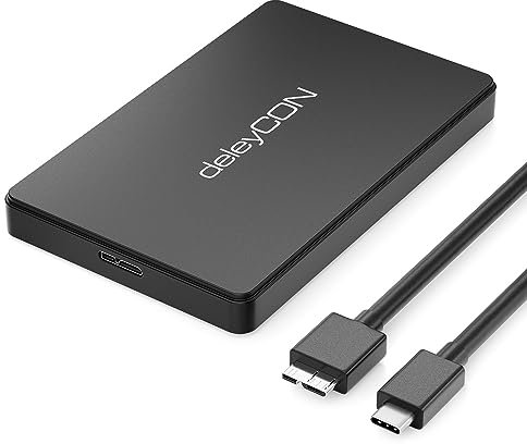 deleyCON SSD Festplattengehäuse USB C (5Gbps USB 3.1) für 2,5“ Zoll SATA 3 SSD / HDD / 7 mm Bis 9,5 mm SATA III Festplatten Externes Gehäuse UASP [Schwarz]