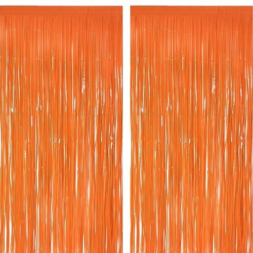 Jonami 2 Cortinas Metálicas Naranjas, Cortina de Lámina, Oropel Franjas Decoración Fondo para Fiesta de Cumpleaños Bodas