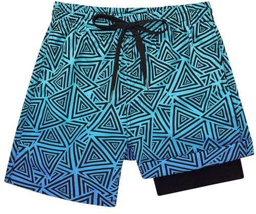 Kids4ever Bañador para niños con Estampado geométrico 3D Pantalones Cortos de natación con Forro de compresión Pantalones Cortos de Secado rápido 14-16 años