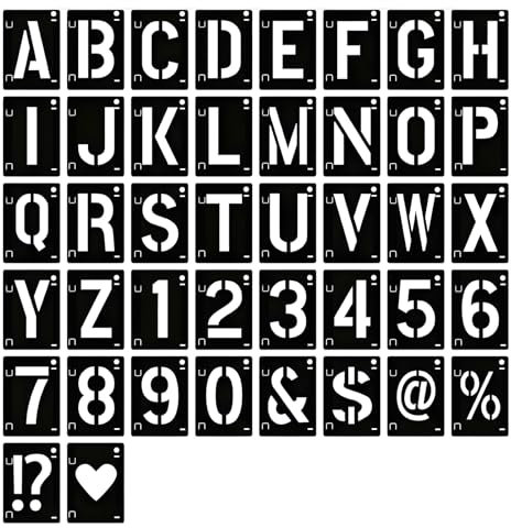 Diffaxy Buchstaben- und Zahlen-Schablonen, 42 Stück Wiederverwendbare Schablonen für DIY-Scrapbook, Malerei, Holzschilder, Bastelzubehör, 7.2 x 5 cm