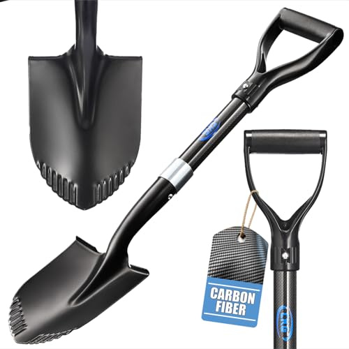 CKG Small Shovel Carbon 28 Inches Lightweight Camping Portable Shovel Ideal for Digging, Small Garden Shovel with D Handle Round Point Blade Camp Shovel