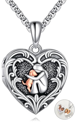 DAYLINLOVE Medaglione collana con immagini in argento Sterling 925, con ciondolo a forma di cuore, sempre nel mio cuore, cucciolo, mamma, foto, medaglione, regalo per donne e ragazze, Argento sterling