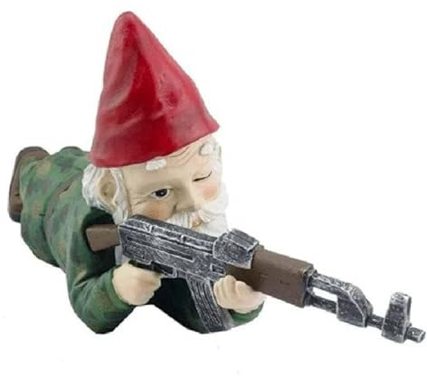 Garden Gnomes Military Gnome Statues with Fake Gun Funny Army Gnomes 11cm (Red Lying Posture)