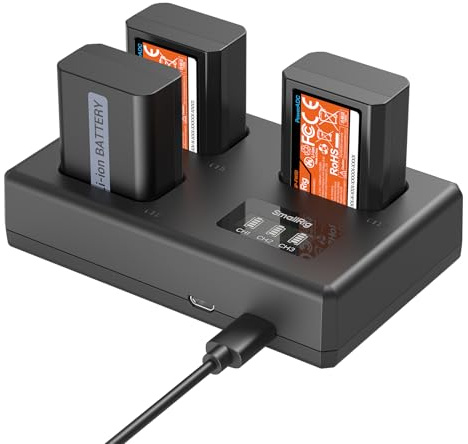 SMALLRIG NP-FW50 kamera-batterisats för Sony, LCD-laddare med tre kortplatser och 3 x 1 030 mAh batterier, fullständig dekodering för Sony A6000, A6100, A6300, A6400, ZV-E10, A7, A7S, A7R, A7RII –6019