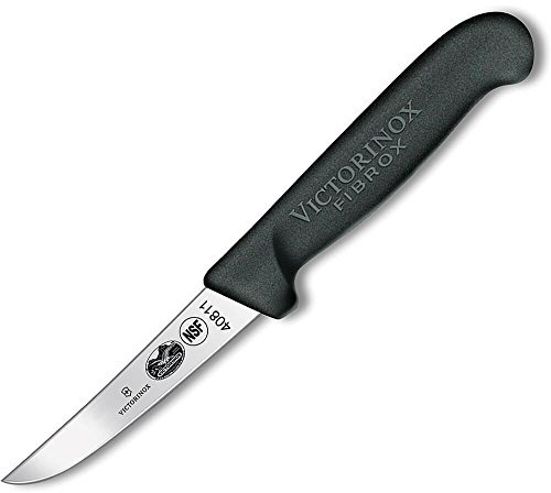 Victorinox Fibrox Couteau éplucheur pour fruits et légumes, Petit couteau à désosser la viande, 10 cm, Lame lisse, Tranchant, Inox, Noir