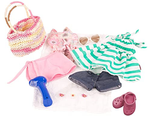 Götz 3401754 Kombination Sommerspaß - Puppenbekleidung Gr. XL - 10-teiliges Bekleidungs- und Zubehörset für Stehpuppen mit Einer Größe von 45-50 cm