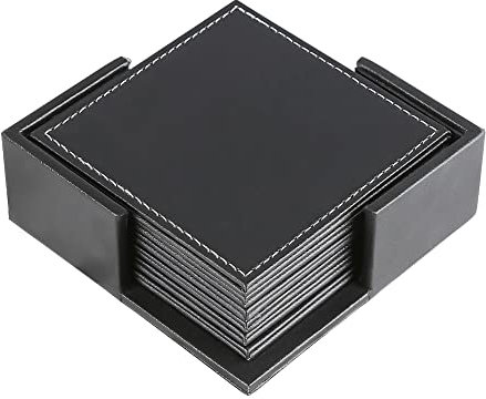 KINGFOM Lot de 6 Dessous-de-Verre en Cuir Noir