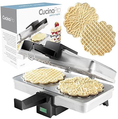 Pizzelle Maker- Polished Electric Baker Press Makes Two 5-Inch Cookies at Once, Even Heating Plates- Must Have Party Baking Supplies - Italian Dessert Treat Making w Recipe - Mothers Day Gift for Her
