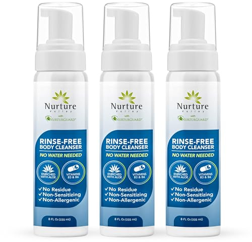 Nurture Rinse Free Waterless Foaming Cleanser Body Wash w/Aloe 8oz 3 Pack