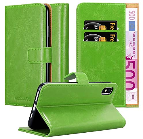 Cadorabo Hülle kompatibel mit Apple iPhone XS MAX aus Premium Kunst Leder Flip Klappbare Stoßfeste Magnetische [Standfunktion] [Kartenfächern] Cover Hülle für iPhone XS MAX Tasche in Grün