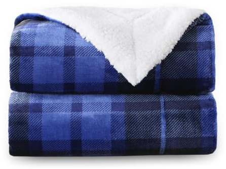 SOCHOW Plaid Sherpa Fleece Throw Blanket 127cm×150cm, Blue | Double-Sided Checkered Super Soft Luxurious Bedding Blanket for Home Decor