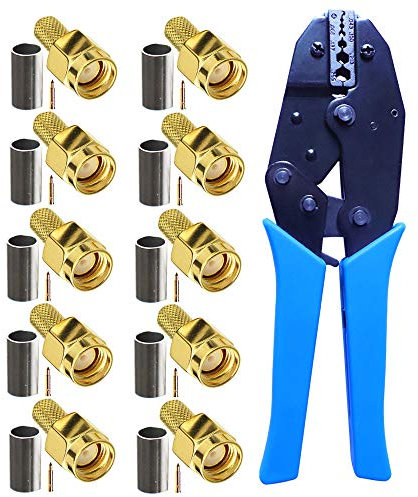 Kagni 10pcs SMA male connectors and coaxial cable crimping tool crimp RG58 cable for SMA WIFI Antenna extension cable