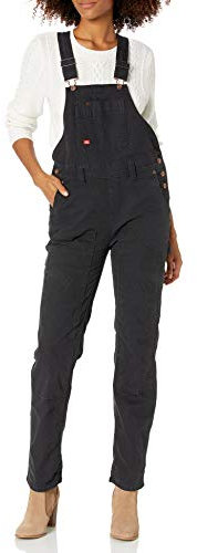 Dickies Women's Duck Double Front Bib Overalls, Rinsed Black, S