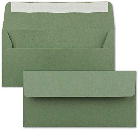 50x Kraftpapier-Umschläge DIN Lang - Grün - Haftklebung 11 x 22 cm - Brief-Umschläge aus Recycling-Papier - Vintage Kuverts von NEUSER PAPIER