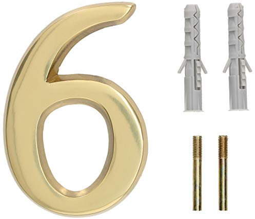 KOTARBAU® 3D Numero civico 6 in ottone 10 cm per abitazioni, colonie, hotel, appartamenti, 100% ottone
