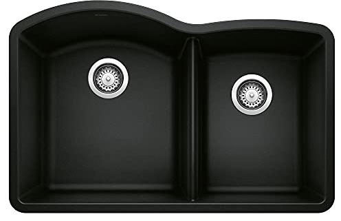BLANCO Diamond 60/40 Undermount Kitchen Sink, Coal Black