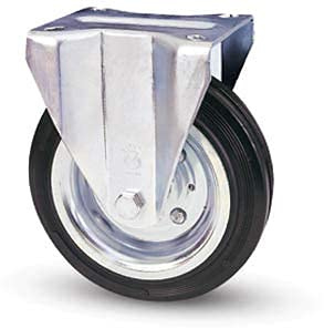 eacommerce - Ruota industriale rotella Piena in gomma nera Fissa con Piastra per Carrelli Banchi da Lavoro Mobili (Ruota Fissa, 125 mm)