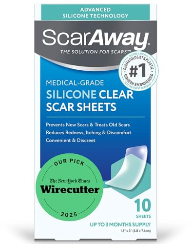 ScarAway Advanced Clear Silicone Scar Sheets, Medical Grade Silicone Strips (1.5 x 3) Scar Treatment and Prevention for Surgical, Burn, Body, Hypertrophic & Keloid Scar Treatment, 10 Clear Sheets