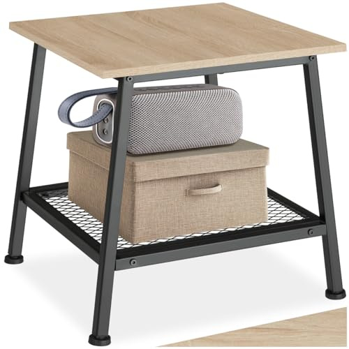 tectake® Tavolino Salotto 45,5x45x47 cm, Tavolino da salotto, Mobile Ingresso o Mobile Soggiorno, Ripiano in Rete, Mobiletto Salvaspazio, Camera, Ufficio, Soggiorno, Stile Industriale - Legno Chiaro