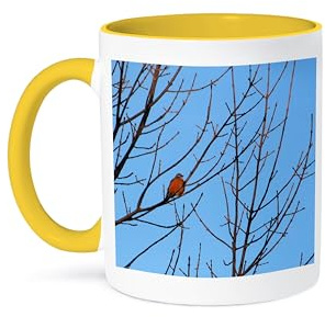 3dRose Red Robin in Tree 15oz Two-Tone Yellow Mug