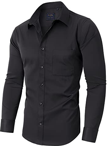 siliteelon Black Shirts Men Long Sleeve Smart Casual Dress Formal Shirt Non Iron Stretch Work Office Party Concerts Funeral Button Down Shirt with Pocket M