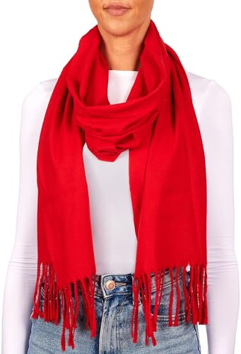 BRUBAKER Cashmirillo Schal - ca. 30 x 180 cm Lang Leicht Warm und Kuschelig - Herbst und Winter Kuschelschal - Stola Tuch mit Fransen für Damen und Herren - Rot