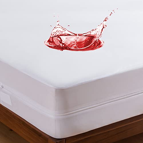 Zipper Fitted Sheet 4 Inch Drop Extra Deep Pocket, Soft Terry Fabric, Hotel Quality Mattress Protector, Easy Care (Twin, White)